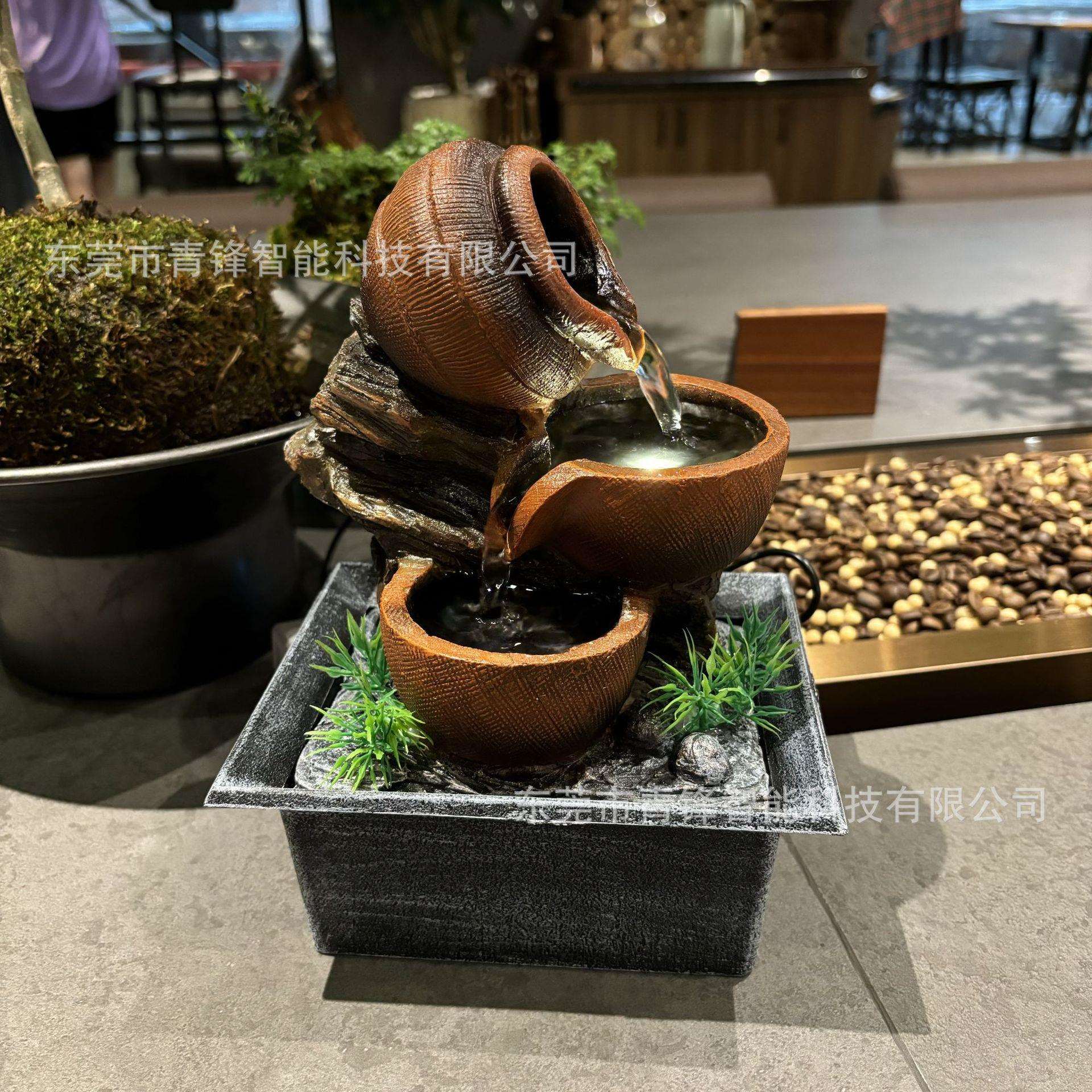 新款跨境热销桌面小型喷泉流水摆件装礼品工艺品家居流动的水净化
