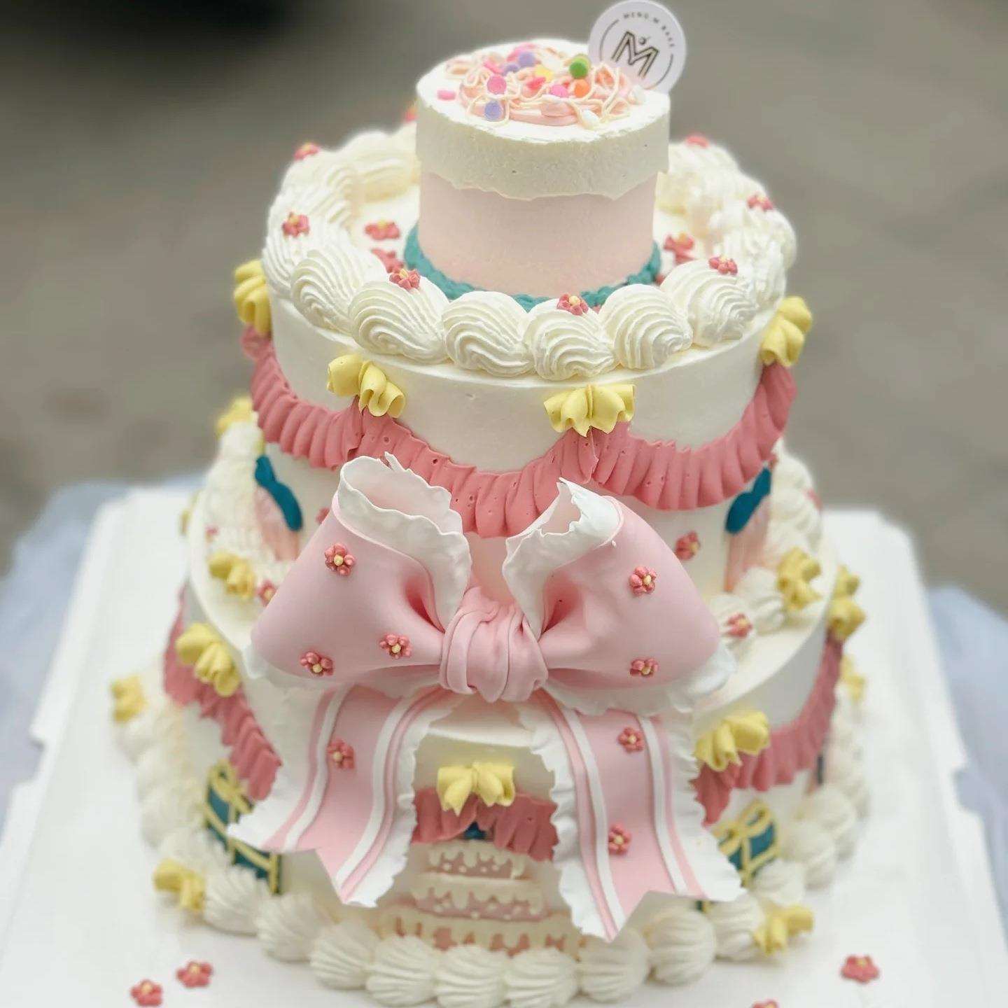 双层翻糖蝴蝶结复古蛋糕模型2025新款网红塑胶假蛋糕