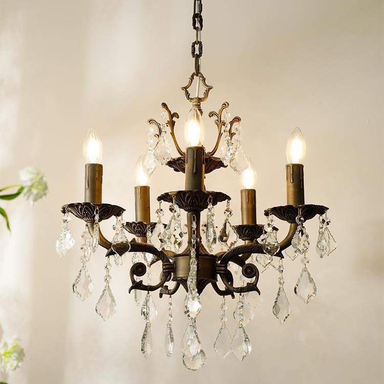铜材发式吊灯美式轻奢客厅吊灯蜡烛水晶房间灯主卧室灯复古餐厅灯