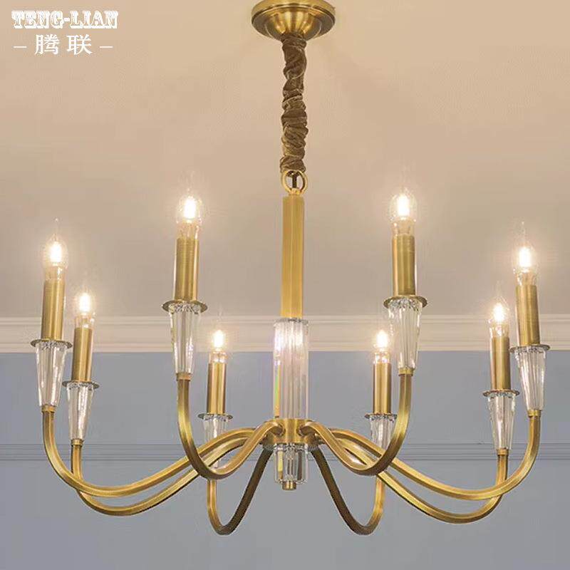 美式简约水晶蜡烛灯客厅灯全铜现代大气创意轻奢餐厅卧室水晶复古