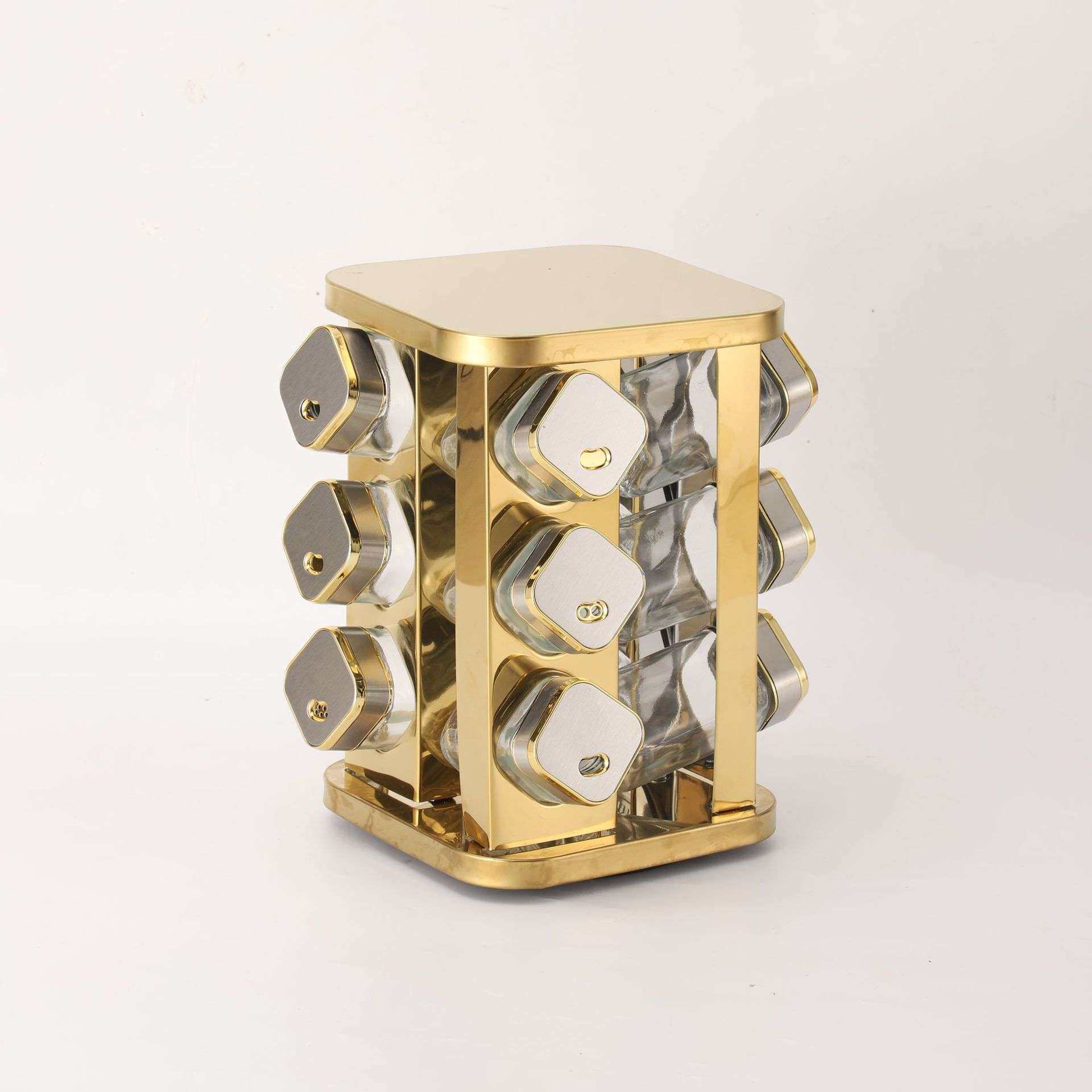 不锈钢调料架家用旋转调料置物架套装方形玻璃调味罐收纳架子