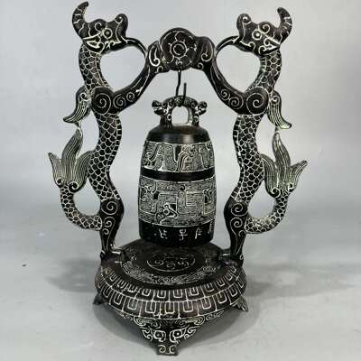 双龙钟仿古青铜器工艺品桌面书房摆件古风影视拍摄道具警钟长鸣