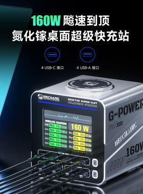 【苹果/华为全能充】MECHANIC 160W桌面充电站适配华为66W快充17苹果16平板笔记本氮化镓数显多口充电器插座