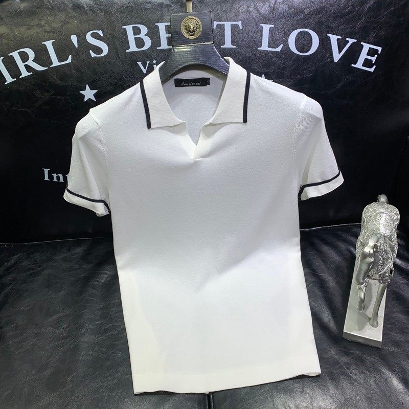 男士冰丝短袖POLO衫夏季潮流修身时尚薄款翻领针织半袖T恤百搭帅