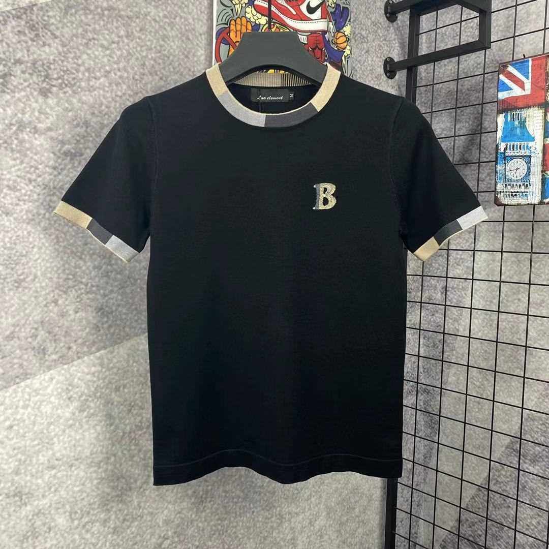 线衣男春季字母刺绣薄款短袖毛线衣潮流帅气修身半袖针织衫打底衣