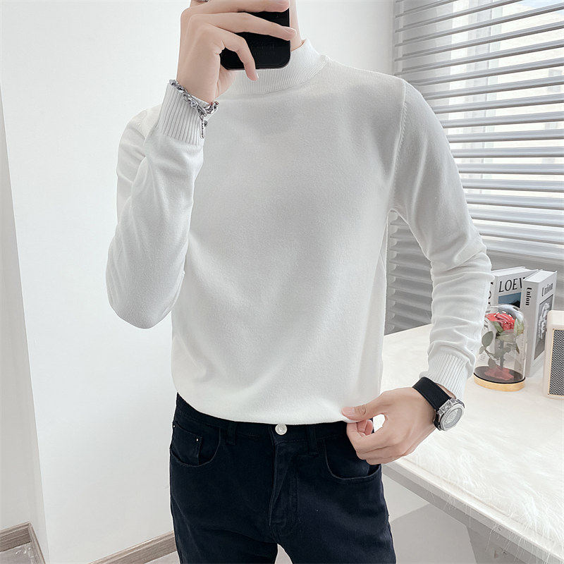 男士修身纯色半高领毛衣黑色秋冬季韩版休闲套头内搭针织打底衫潮