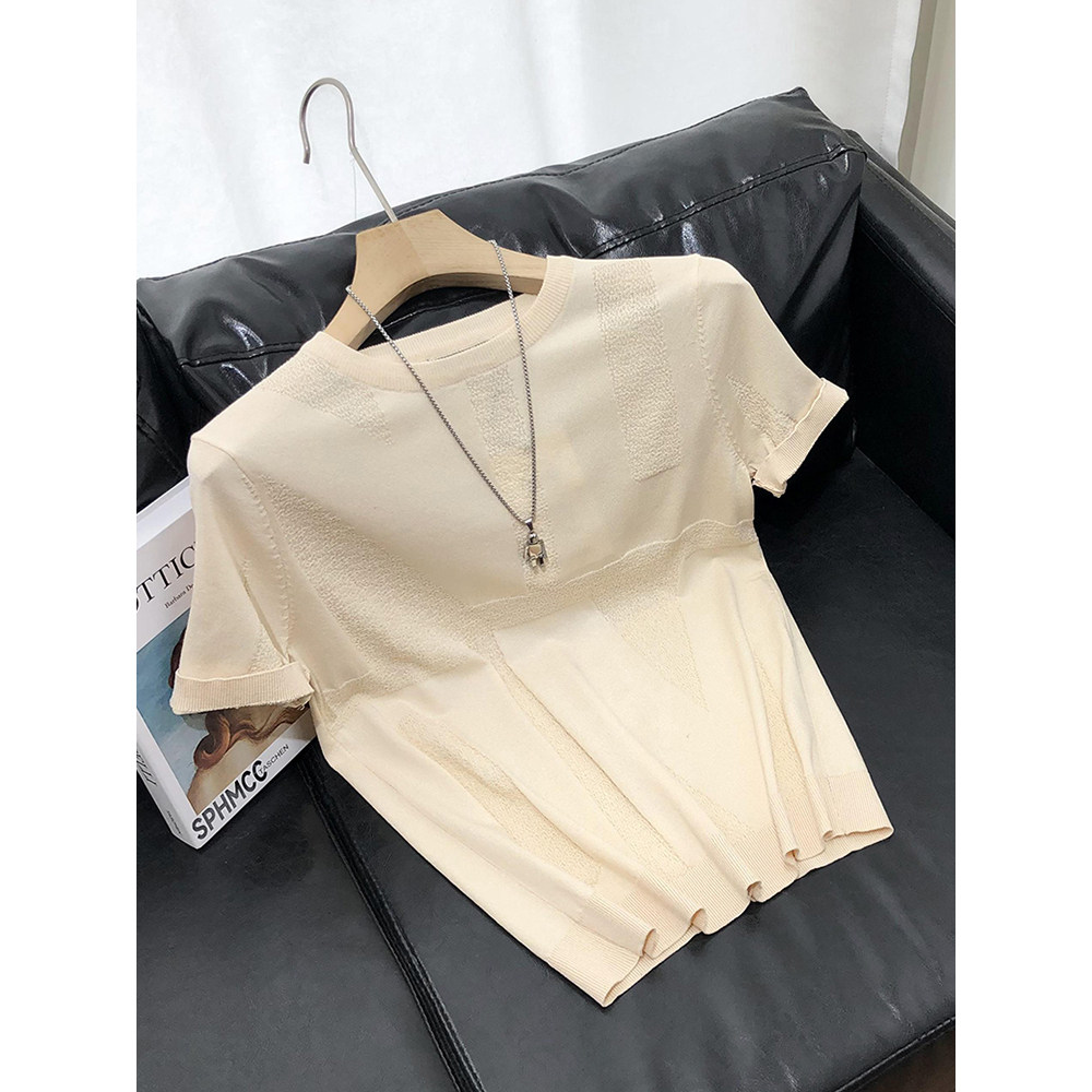 夏季薄款冰丝针织短袖男圆领半袖t恤修身时尚青年打底衫个性上衣