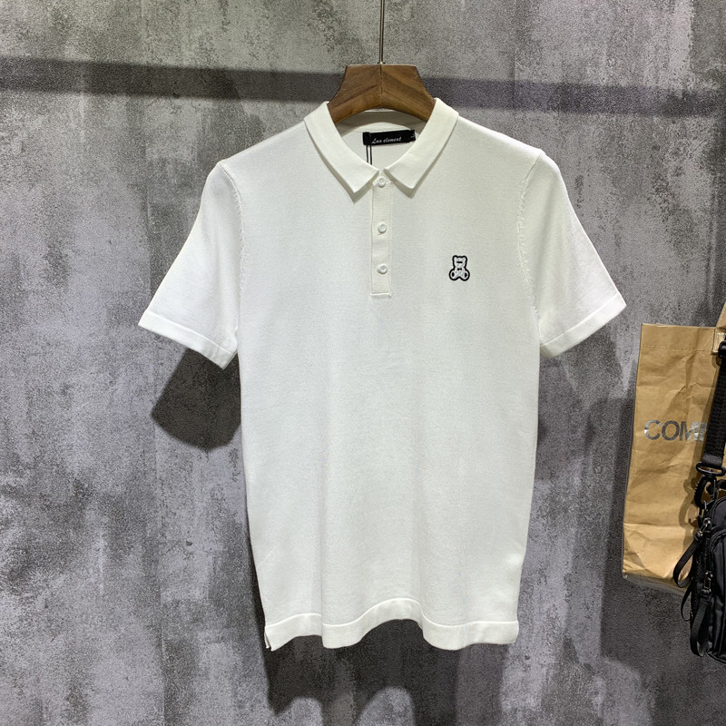 夏季时尚高级感冰丝针织短袖POLO衫男士韩版修身卡通熊薄款半袖潮