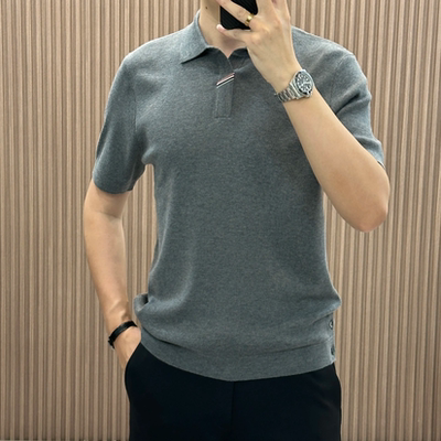 针织Polo时尚英伦翻领2025春季新潮流商务短袖T恤男休闲百搭