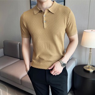 冰丝polo衫男短袖2023夏季新款潮流修身纯色薄款针织t恤翻领上衣
