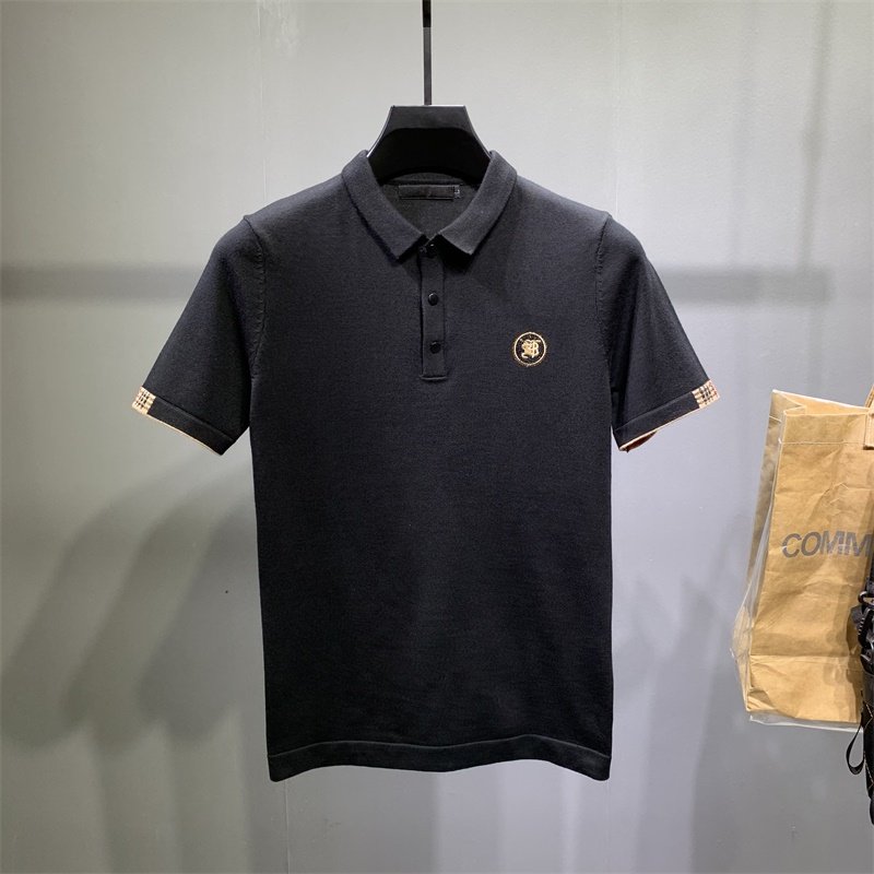 男士短袖毛衣轻奢大码紧身半截袖秋冬季针织POLO衫百搭半袖毛衫