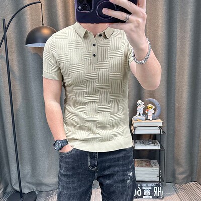短袖polo衫男士2024春夏新款翻领针织衫修身轻奢有领半袖上衣
