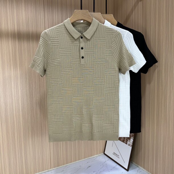 2024年夏季翻领polo衫男士短袖针织衫t恤薄款半袖修身个性设计潮