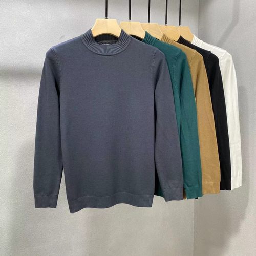 秋季半高领长袖针织毛衣男韩版青年修身纯色打底衫男百搭中领线衫