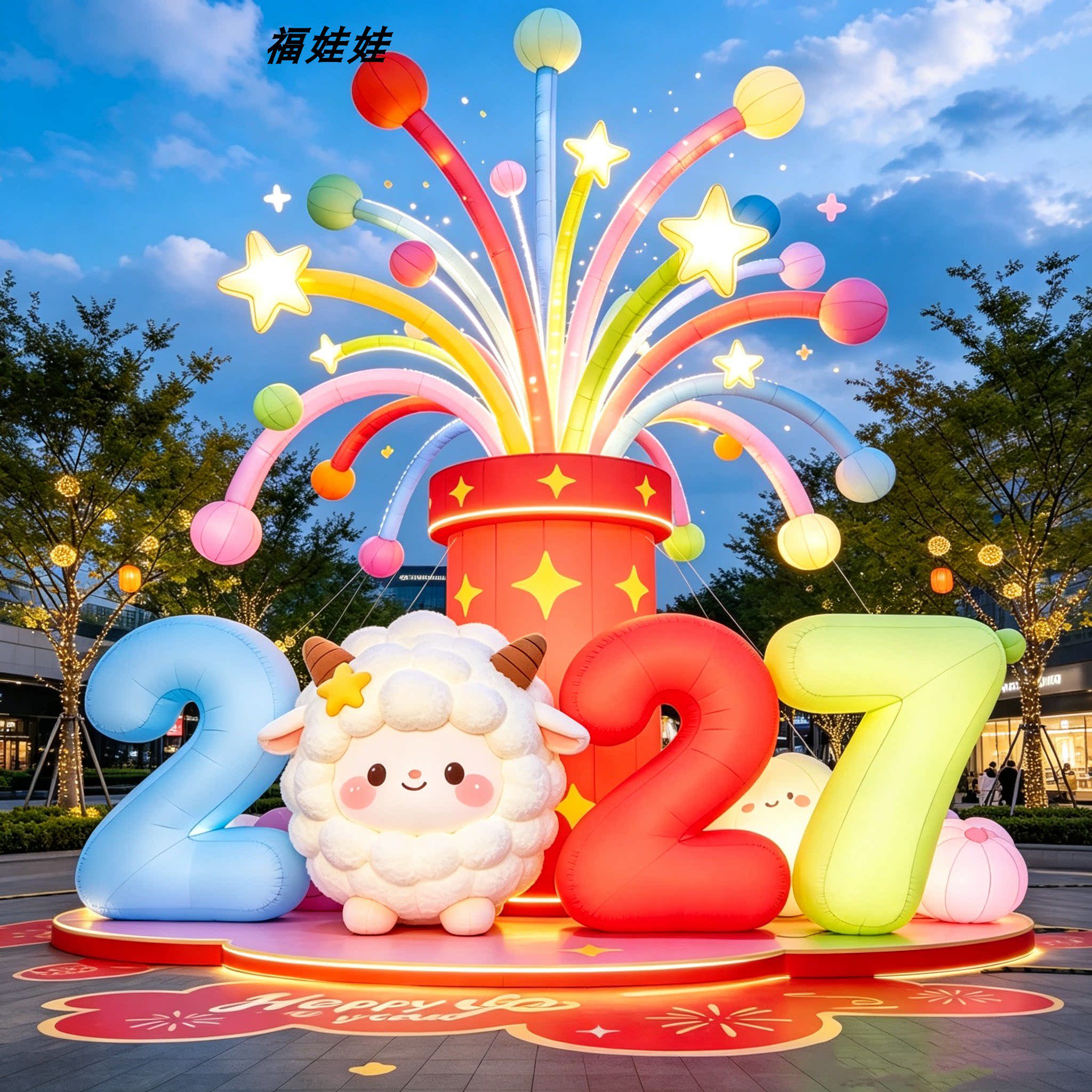 2027数字羊卡通充气气模商场中庭商业街景区装饰可爱小羊公仔摆件