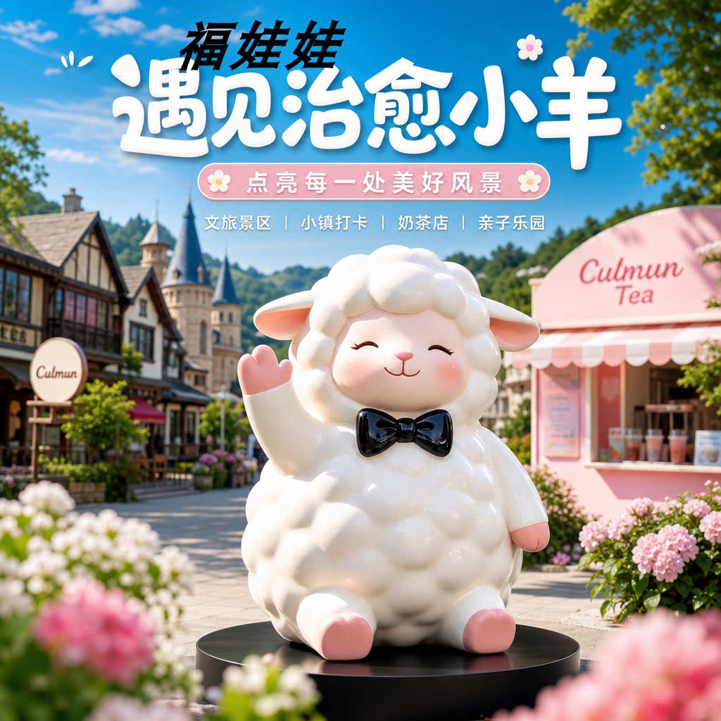 网红打卡小羊玻璃钢雕塑美陈摆件