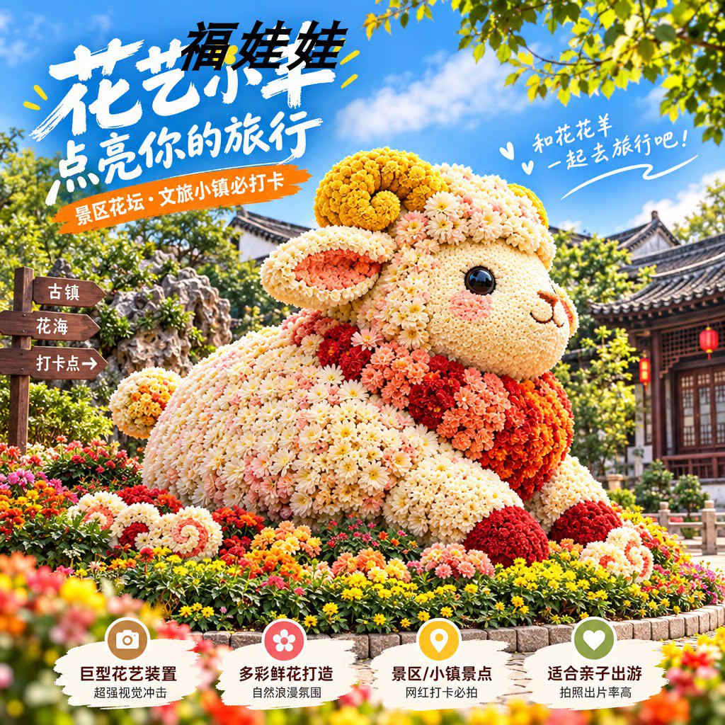 花艺小羊绿雕美陈户外仿真花朵小羊雕塑景区公园打卡浪漫花艺装置