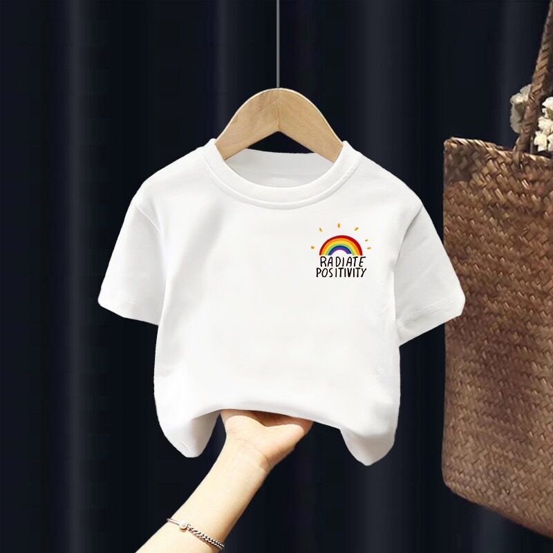 夏季女童彩虹卡通纯棉短袖T恤