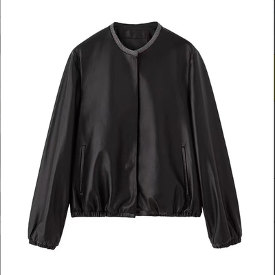 圆领钉珠皮衣外套25AW0326