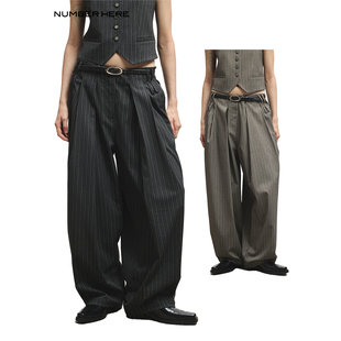NUMBER HERE 高品质垂顺面料超宽松立体前褶时尚质感西装休闲裤