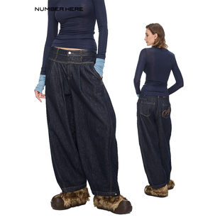 NUMBER HERE 纯棉丹宁硬挺饱满立体感宽松原色牛仔裤
