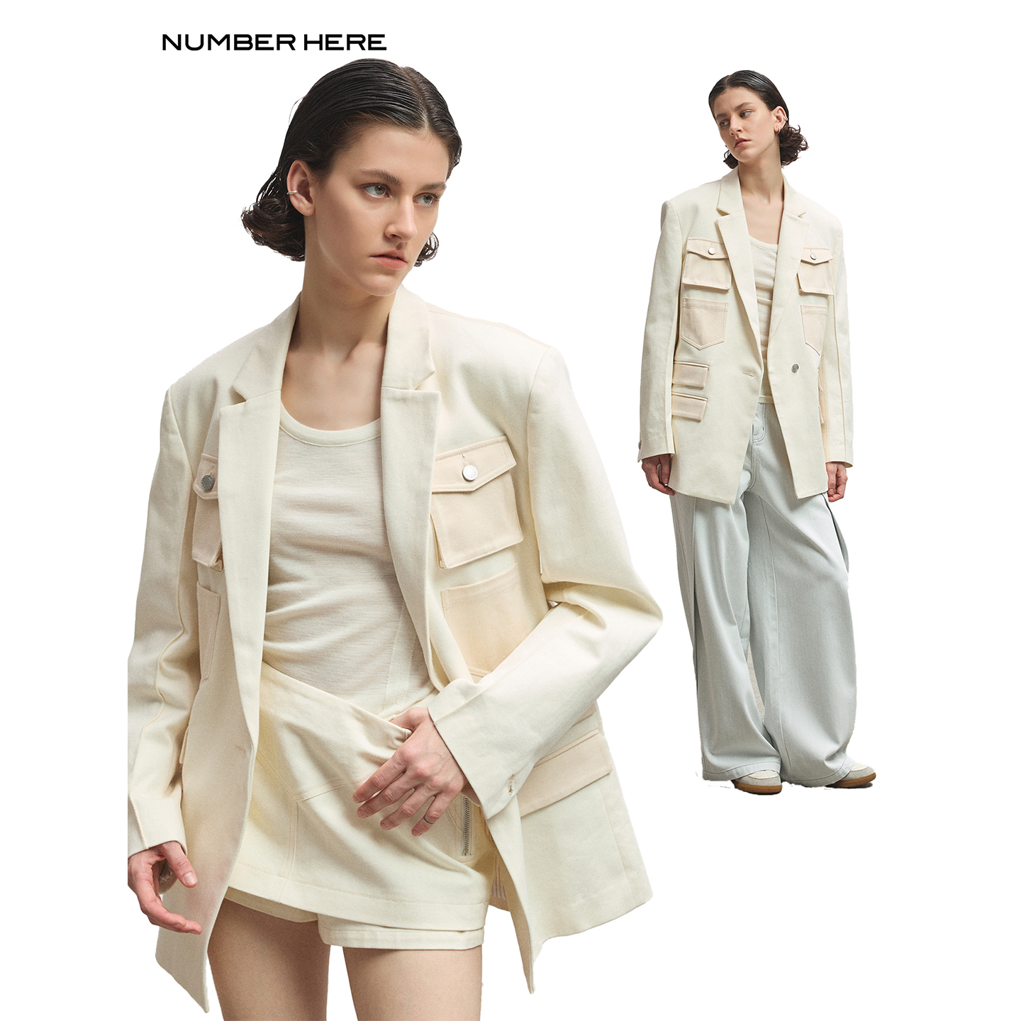 NUMBER HERE 重磅棉斜纹多口袋结构顺色层次感微妙撞色休闲西服