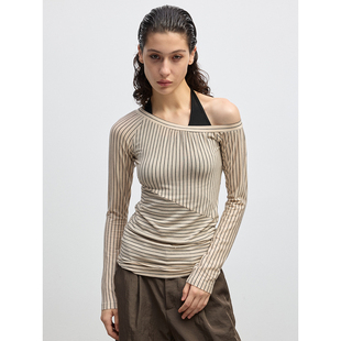 T恤 天丝羊毛氨纶混纺弹力透气真两件多穿法条纹长袖 NUMBER HERE