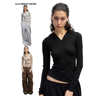 T恤 澳洲美丽诺防缩羊毛混纺柔软高品质连帽长袖 NUMBER HERE