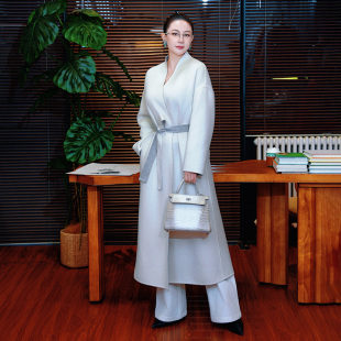 玉兰悠悠2025秋冬新款 大衣 LANYUxLP珍珠松雾双面双穿纯羊绒长款