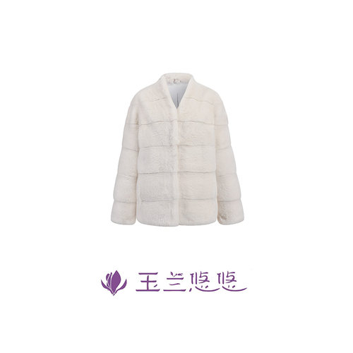 玉兰悠悠秋冬新款“踏雪香风”进口天鹅绒水貂V领水貂大衣外套