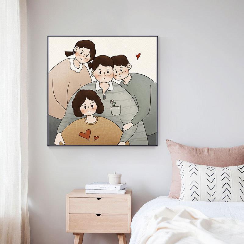 新款直销一家三口家庭玄关装饰画温馨正方形壁画客厅背景墙面壁画图片