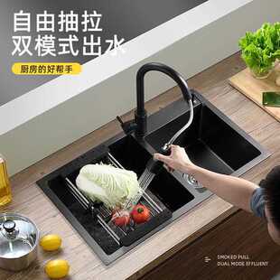 直销新款 新款 水槽3.0MM纳米厨房家用黑色双槽洗菜盆304不锈钢洗菜