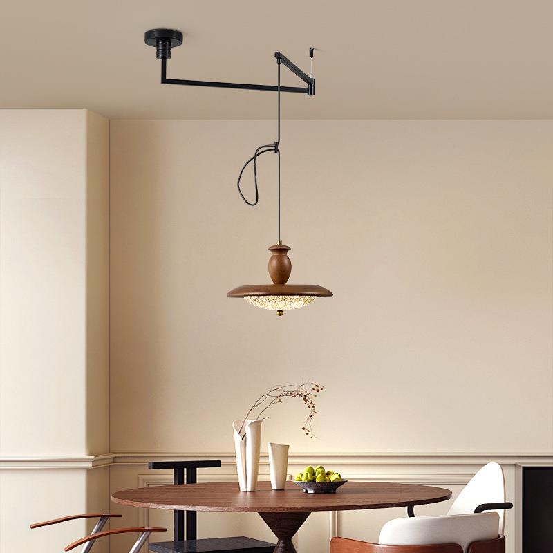 可移位餐厅吊灯法式中古风高级感餐桌摇臂灯复古中岛吧台飞碟吊灯