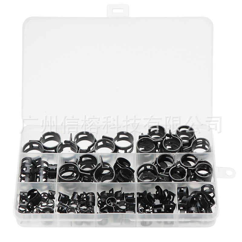 100pcs盒装达克罗黑色弹性箍圈 6-17mm组合弹性卡箍日式弹性喉箍