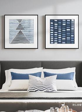 湛蓝 现代简约客厅装饰画蓝色地中海风格挂画抽象几何线条壁画