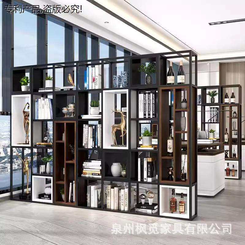 书架落地新中式多宝阁书柜办公室屏风装饰架客厅铁艺隔断墙置物架