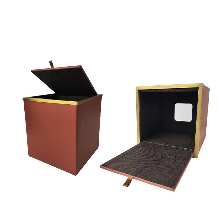 高端酒店客房用品PU皮革正方形金属边纸巾盒可制作logo皮质抽纸盒