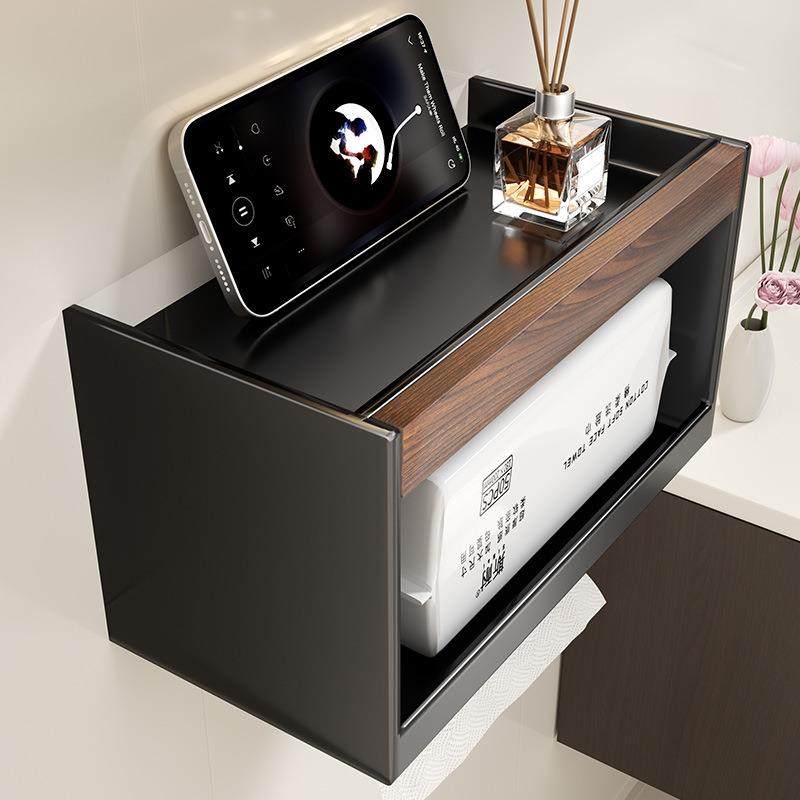 胡桃木纸巾架卫生间厕所洗手间厕纸盒免打孔放擦手纸抽纸置物架子