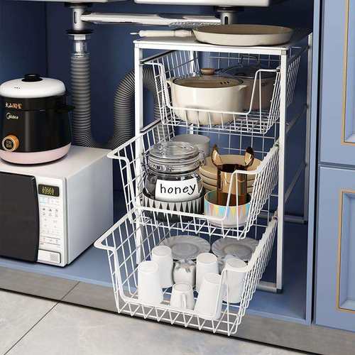 SI6K厨房橱柜分层架柜内置物架下水拉篮柜子碗碟抽屉式收纳篮筐