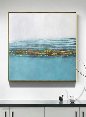蓝海 现代抽象风格客厅装饰画白色蓝色金箔墙画玄关餐厅卧室挂画