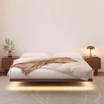 北欧全实木双人床主卧白蜡木婚床简约榉木排骨架床无床头悬浮床