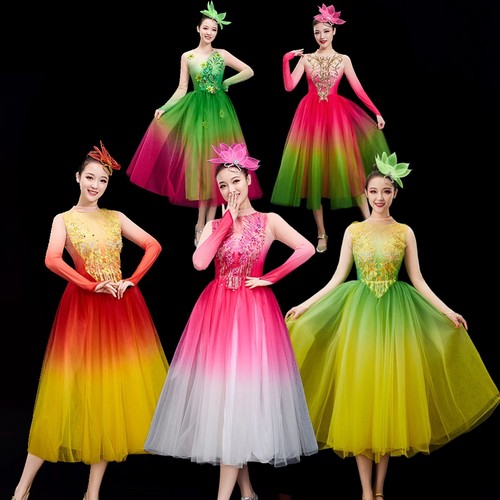 现代舞演出服女飘逸连衣裙