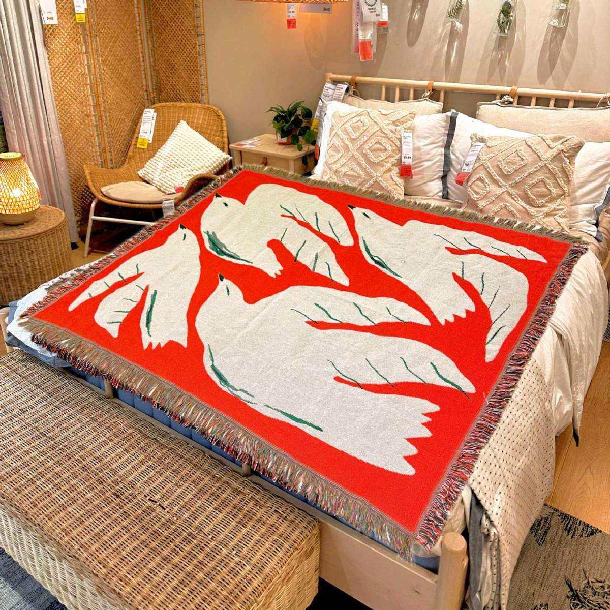 跨境和平鸽线毯挂毯装饰画 房间卧室装饰毯沙发毯床上盖毯毯子