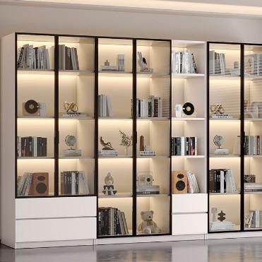 书柜一体整墙储物柜轻奢高档玻璃门柜子展示柜实木置物柜客厅