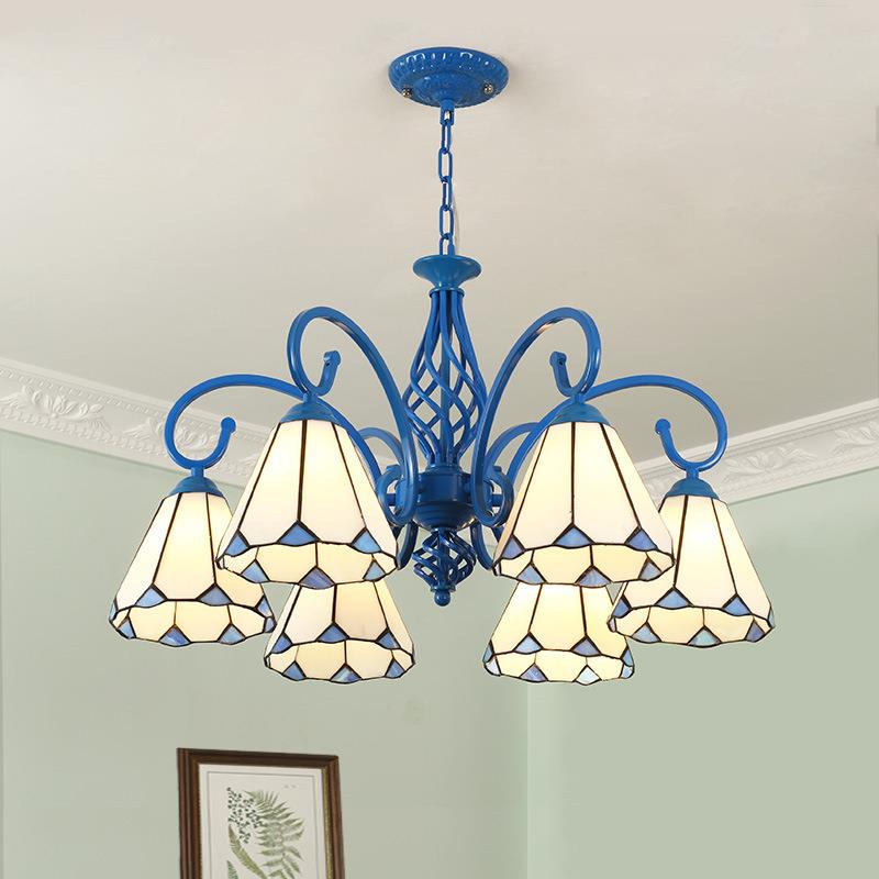 地中海风格蓝色吊灯 大气创意田园客厅餐厅卧室灯蒂凡尼灯饰灯具