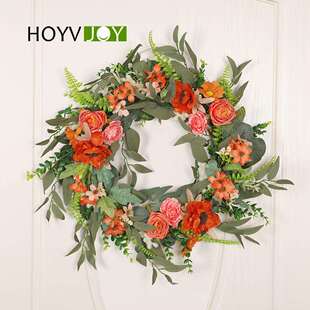 春夏人造仿真柳叶牡丹桉树叶花环家庭婚礼派对家居装饰壁挂花圈