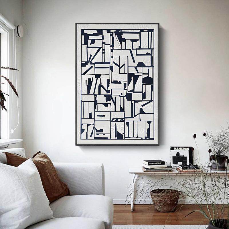 现代酒店公寓民宿装饰画客厅简约抽象画黑白玄关画工业风挂画厂家