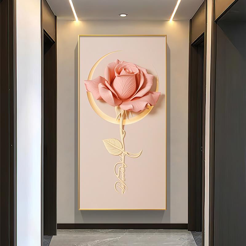 花开富贵入户玄关装饰画现代轻奢高级感荷花立体浮雕挂画走廊过道