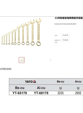 易尔拓原装防爆梅花开口两用扳手组套YT-65177YT-65178YT-65179