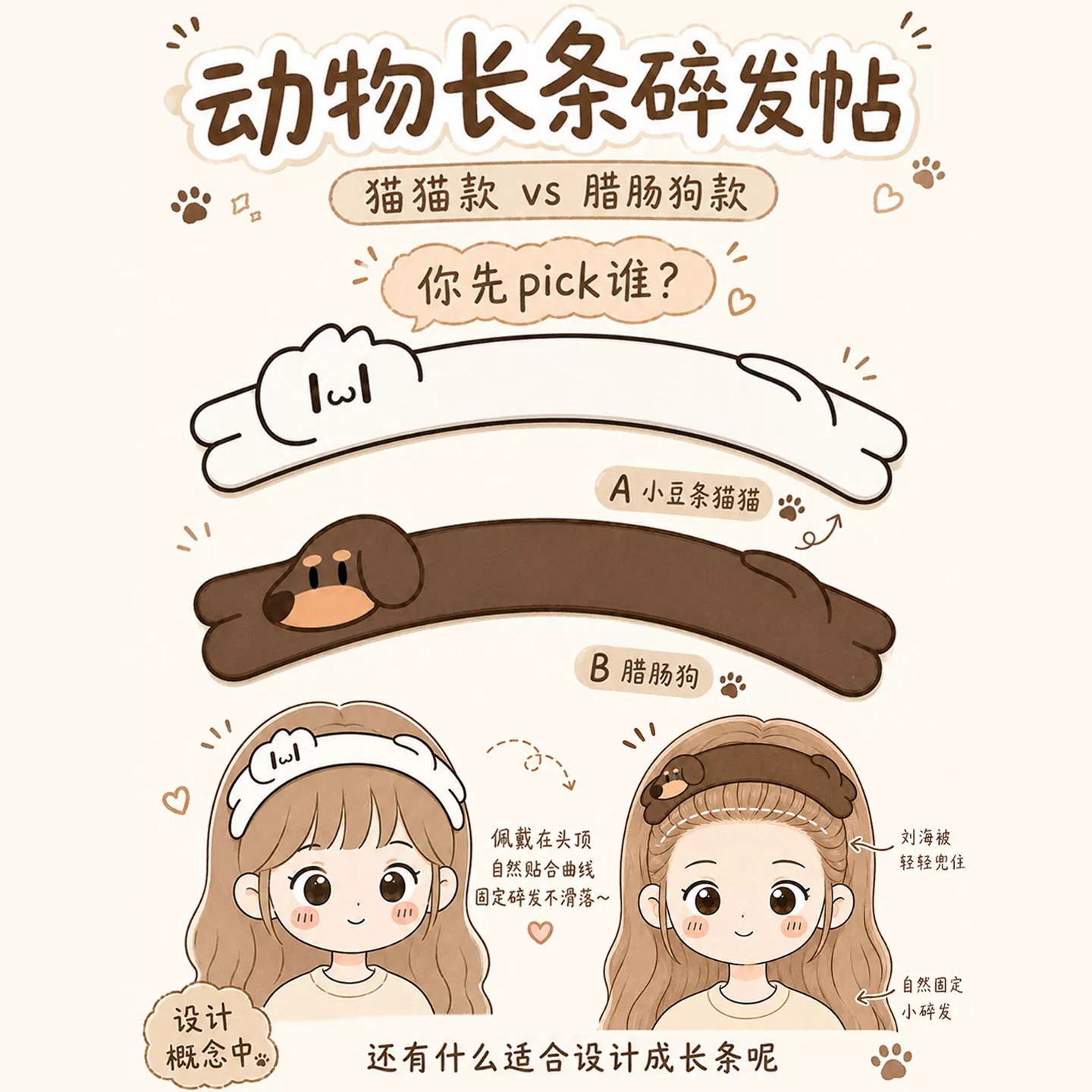 甜美腊肠狗碎发贴刘海贴两用发箍